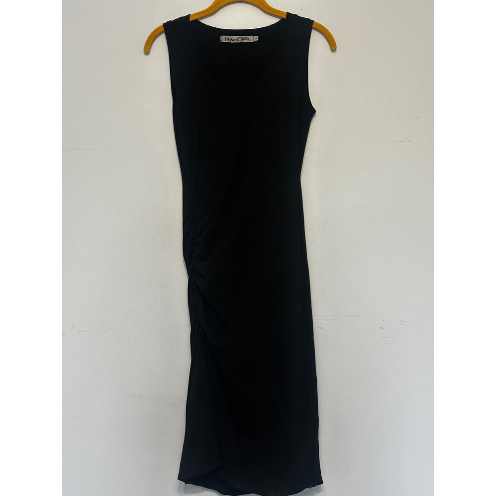 Michael Stars Black Sleeveless Ruched Side Midi Dress XS Cotton Lycra USA Made